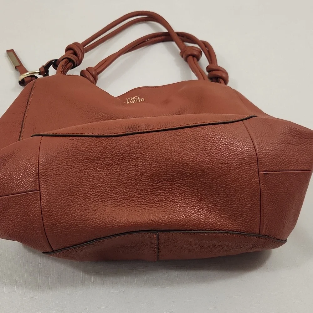 Vince Camuto Brown Orange Leather Hobo Bag.